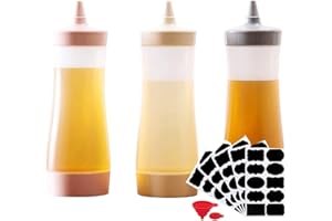 Biluer Bottiglie per Condimento Set, 3PCS Bottiglia Squeeze di Plastica Condimento Dispenser Include 1PCS Imbuto Cucina And 5PCS Etichette di Lavagna per Ketchup Barbecue Salse Condimenti