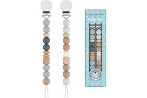 Yolnkos Catenella Portaciuccio Silicone Ciuccio Clips Catena Succhietto per Ragazzi Ragazze Regalo per Baby Shower 2Pazzi(Beige,Grigio)
