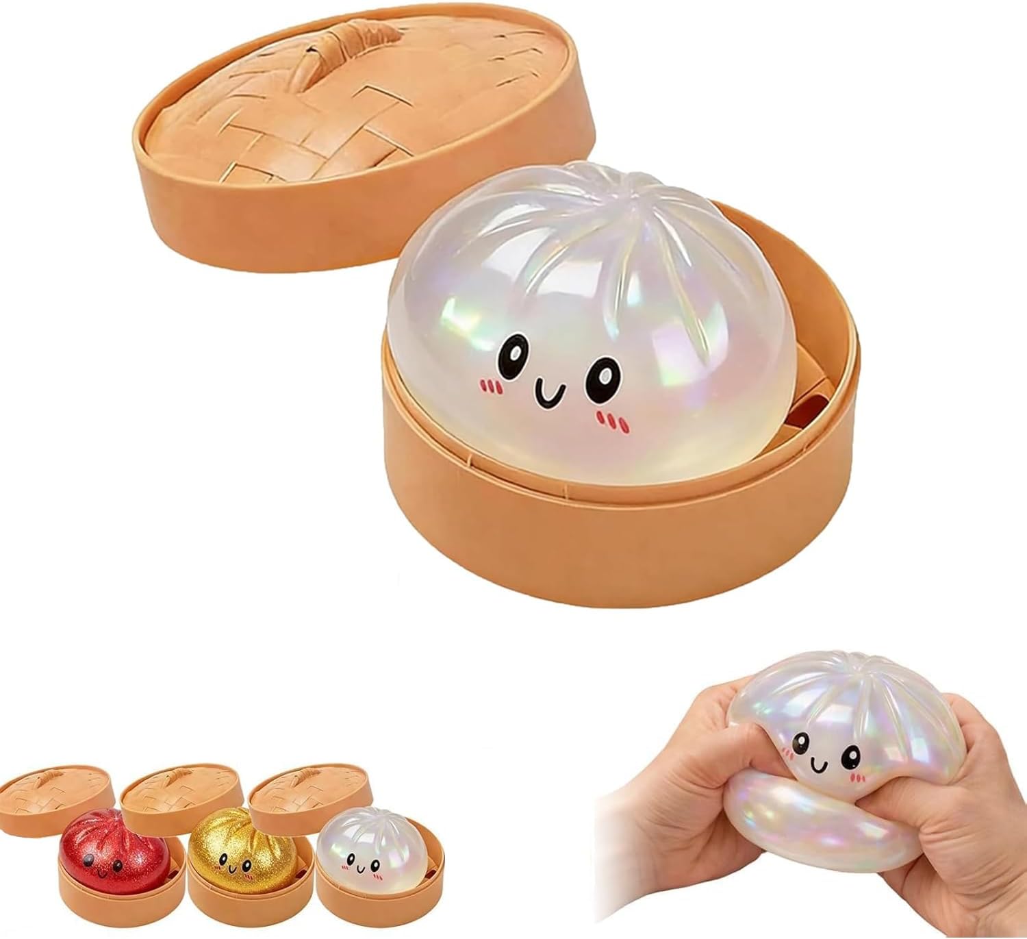 Dumpling Squishy Juguete Baozi Brillante, Juguete Aplastable Deformable, Pelota Antiestrés Adultos, Fidget Toy, Regalo Cumpleaños Niños, Relajación Oficina(Blanco)