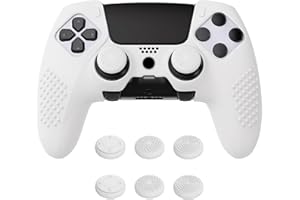 PlayVital Ochronny do ps5 Edge Controller,Miękka Gumowe Ochraniacz Skóry do ps5 Edge,Silikonowe Etui do ps5 z 6 szt Nakładkami Joysticka-Biały(3D Studded Edition)