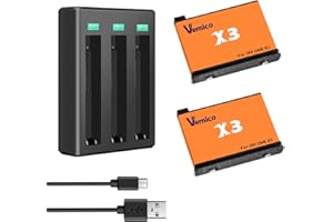 Vemico 360 One X3 Batería Cargador Kit 2 Pack 1800mAh Baterías de Recambio 3-Canales LED Cargador para 360 One X3 Cámara de Acción(Nota: la batería no es Impermeable)