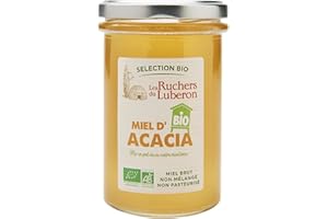 Les Ruchers du Luberon - Miel d'Acacia Bio 370 g - Naturel - Biologique - Non Pasteurisé - Non Filtré - Naturellement Cristallisé