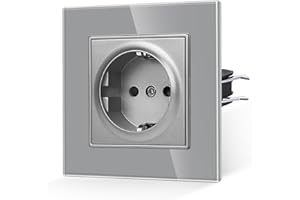 JIMEIDA Gniazdko wtykowe ze szkła, 1 przegródka, 16 A, szkło hartowane, standardowe, szare, styk ochronny, gniazdko ścienne, 86 mm, 250 V