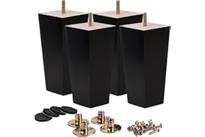 La Vane 8 inch / 20cm Solid Wood Furniture Legs Set of 4, Black Square Pyramid Replacement Feet for Couch Sofa Armchair - Mid-Century Modern with Pre-Drilled M8 Bolt & Metal Mounting Plates
