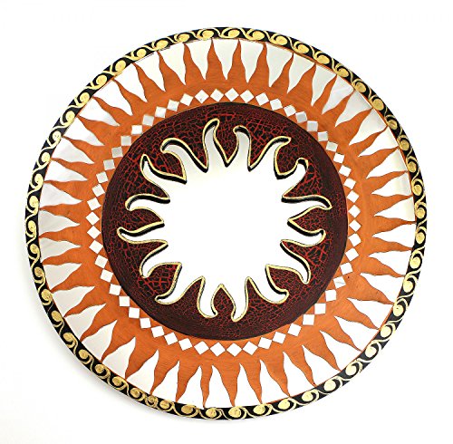 Wanddeko Feng Shui Spiegel Ita Sonne aus Holz bordeaux rot gold handbemalt, Ø 50 cm, Wandsymbol Symbol Solarplexus, Dekospiegel
