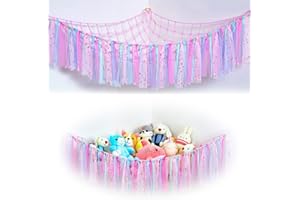 LIUCONGBD Toy Hammock for Stuffed Animal with Colorful Tassels, Hanging Plush Toy Storage Net Corner, Boho Soft Toy Organizer Holder for Nursery Playroom Kids Bedroom Decor (Pink)