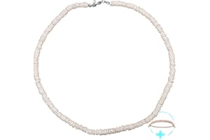 Uonel INDUSTRY Collar Hawaiano de conchas blancas, redondo, de Acero inoxidable, Colgante surfero para Hombre Juvenil playero