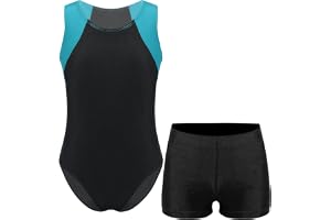 Kaerm Barn pojke gymnastikdräkt ärmlös balettdräkt med shorts gymnastik träningsoverall färgblock lapptäcke dansbody stretch trikådräkt danskläder