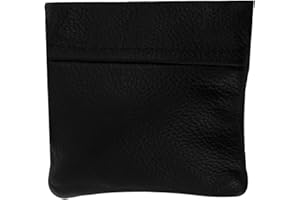 SYSTEMSELEVEN Black Real Leather Coin Pouch Mens Ladies Coin Wallet Genuine Style Wallet Coin Pouch Portable Coin Purse Leather Coin Pouch Wallet and Travel Wallet for Men and Women