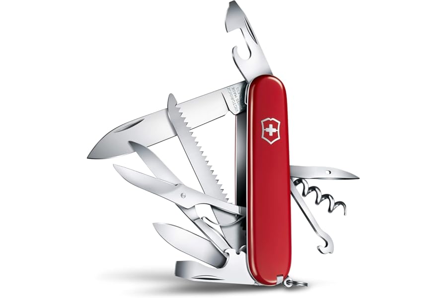 Victorinox Huntsman Swiss Army Knife, Medium, Multi Tool, Camping Knife, 15 Functions, Large Blade, Bottle Opener, Red