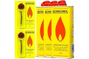 ZENEOS 3 x Lighter Fluid 133ml - Long-Lasting, Clean Burning Fuel for Everyday Use With 2 X Ronson '9s' Flints (2)