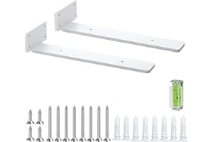 BATONCA 2 Pack Regalhalterung, Schwebende Regalträger, 25 cm, Robuste Regal Winkel (1/5 Zoll), Dickes Metall, Weiße Schwebende Regalhalterungen Mit Modernem Eisen-Finish - Weiß