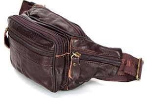 BOGACI Marsupio In vera pelle cuoio da uomo donna con cinta regolabile borsa a tracolla borsello casual moderno vintage elegante monospalla con 6 tasche in offerta (T. Moro)