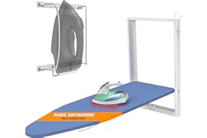 Xabitat Deska do prasowania montowana na ścianie z uchwytem na żelazko, kompaktowa, składana, do małych przestrzeni, oszczędzająca miejsce z pokrowcem z bawełny, biało-niebieska, 92 x 31 cm