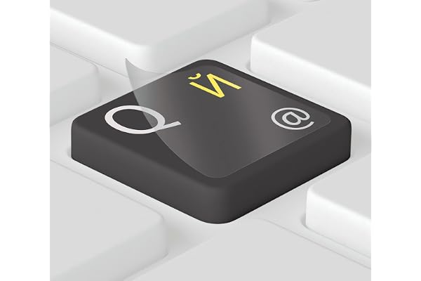 Keystickers® | Autocollants russes pour claviers PC / ordinateur portable et notebook 14x14mm, transparent avec vernis protecteur mat, couleur JAUNE | Russian Keyboard Stickers