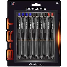 Pentonic B-RT 0.7mm Retractable Ball Pen Blister Pack | Blue, Black & Red Ink | Set of 10