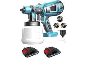 ANUPTTA Akku Farbsprühsystem,kompatibel mit Makita 18V Akkus, Elektro Lackierpistole mit 3 Düsen, 3 Spritzmuster,800ml farbsprühgerät,Hohe Leistung，zum Streichen von Wänden(2x3000mAh Akku und Ladegerät)