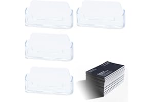 DCJWQ 4 Pcs Business Card Holders, Clear Business Card Holder, Wall Mounted Carte Stand for Desk, for Desktop, Office, Exhibition and Home, Fits 30-50 Cards