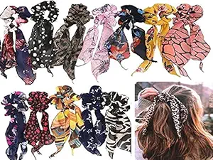 WIGGIES Pack of 10pcs Printed Women Scarf Scrunchies Hair Rubber Bands, Ties Ribbon Scarf Ponytail Holder/ Hair Accessories for Stylish Girls & Women(Pack of 10, Printed Multicolor)