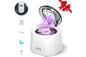 SUNPOW Ultrasonic Retainer Cleaner 48kHz, 220ml Capacity Dental Cleaning Machine Pod with 5 UV Lamps, Dual Modes, Low Noise Sonic Denture Cleaner for Mouthguards, Aligners, Toothbrush Heads