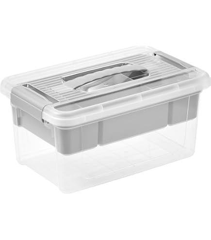 Keeper Boîte De Rangement Lina Jungle - 15,3 L, Cosmic Gris, Empilable, Avec Fermeture à Clips Et Poignées