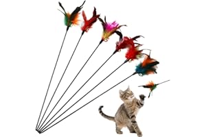 KYLOS Aidiyapet Jouets Pour Chat Avec Plumes Et Baguette Pour Chat Jouet En Forme De Plume Pour Chat (Lot De 6),Canne A Peche Chat