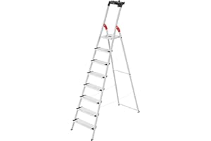 Hailo L80 ComfortLine Alu-Sicherheits-Stehleiter - 8 XXL-Stufen belastbar bis 150 kg - Tiefe Standfläche - Stehleiter mit Ablage - klappbare Aluleiter Made in Germany - Leiter rostfrei - Silber