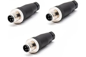 ELECBEE 3 Unidades M12 4 Polos, Conector de aviación de 4 Pines, Conector A de Cable de Sensor, Conector de Rosca, Conector Redondo IP67, Resistente al Agua, Conector Redondo Industrial para (Macho)