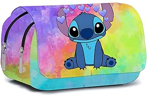 BSNRDX Stitch Estuche de Lápices con 2 Compartimentos Estuches de Lápices Grande Capacidad Multifuncional con Cremallera con Bolsillo con Cremallera Estuche de Lápices para Niños Niña Material Escolar