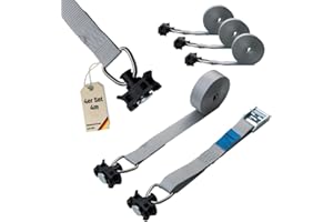 Loadcare Lot de 4 sangles d'arrimage de 4 m avec boucle de serrage - Deux pièces - Sangle de fixation - Sangle à serrage rapide pour avion - Rail d'arrimage - 175 daN (Gris clair)