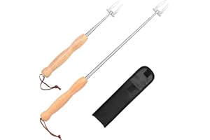 HOTOIQ Marshmallow Toasting Forks 2 PCS, Telescoping Marshmallow Roasting Sticks 20cm-81cm, Fire Pit Marshmallow Sticks, BBQ Smores Skewers, Campfire Roasting Sticks & Hot Dog Forks for Camping,Garden Party
