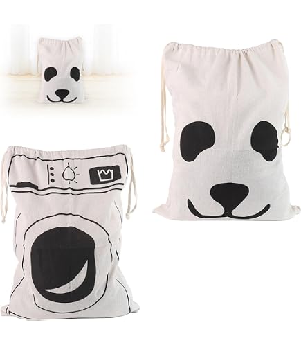 Lot De 2 Sacs à Linge En Coton 60x50 Cm Avec Cordon - Lavables, Réutilisables, Pour Voyage Ou Rangement Linge Sale - 5