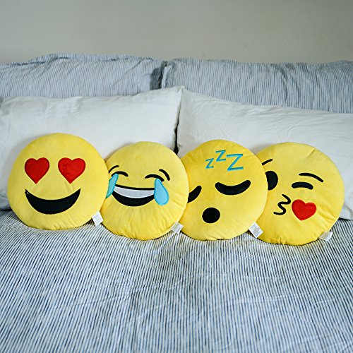 Emoji Kissen 4 er Set, 30 cm / 12 Zoll Gelbe Runde dick, Plüsch und weiche Emoticon Kissen - 3