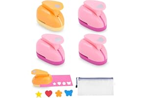 KURENY Papierstanzer Set 4 Stück Motivstanzer Set, Herz | Stern | Blume | Schmetterling Motivstanzer mit Aufbewahrungstasche für Scrapbooking, Basteln, Fotos, Grußkarten, Geschenkanhänger