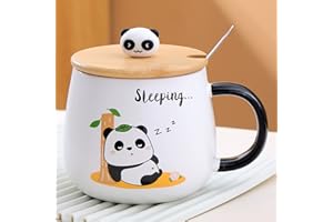 Arawat Panda kubek z pokrywką, zabawny kubek do kawy, panda, prezent, filiżanka do kawy, 400 ml, filiżanka do herbaty, herbaty, kawy, słodki prezent urodzinowy dla kobiet, mężczyzn, przyjaciół,