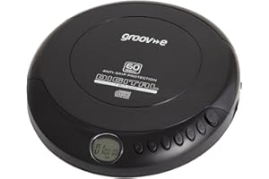 groov e RETRO Compact CD Player - Personal Music Player with CD-R & CD-RW Playback - Anti-Skip Protection, Programmable Tracks - Earphones Included - Micro-USB or Battery Powered - Black