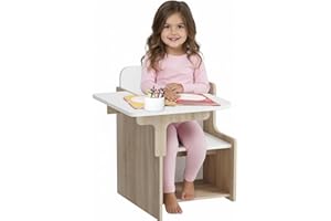 MeJa Kids Table & Chair Set, Children's Wooden Writing Desk Set with Storage Compartment, Junior Toddler Study Table & Chair for Ages 3+, 2 in 1 Children's Furniture Boys & Girls Gift, Walnut+White