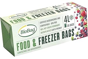 BioBag 4L Food and Freezer 25 Eco-Friendly, Micro Plastic Free Kitchen Bags, Plant-Based bioplastic (Corn Starch & Biodegradable polymers), Certified compostable (EN13432), 4 litres, Clear