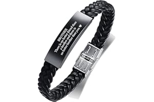 FLHEART to My Brother Gift Bracelet Inspirational Message Engraved Stainless Steel with Braided Leather Bracelet for Mens Always Remember You are Braver Than You Beleive Engraved Adjustable