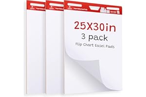 KIFZM 3 Pads-Large Sticky Easel Pad, 25x30 Inches White Self Stick Flip Chart Paper for Office Team Work School Classroom Supplies and Teaching at Home, 635mm x 762 mm,30 Sheets/Pad