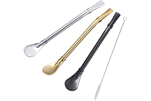 BERUTH 3 pcs Métal Bombilla pour Yerba Mate & Boire, Réutilisable Paille Acier Inoxydable Cuillère Filtrée, 1 pcs brosse de nettoyage gratuite