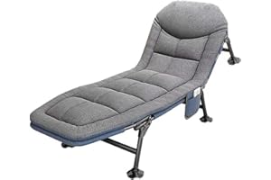 PERRTWDLF 2023 Garden Sun Loungers - Reclining Garden Chairs, Fishing Bedchair, Carp Fishing Chair with Side Pocket and Mattress, Adjustable 5 Gears Portable Sunloungers Patio Beach Pool, Gray