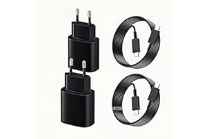 25W USB C Ladegerät 2er-Pack Schnellladegerät mit 2m Ladekabel für iPhone 17/15/16 Serie, USB C Netzteil Stecker für Samsung Galaxy S26/S25/S24/S23/S22/S21/A55/A54/A51 (Schwarz)