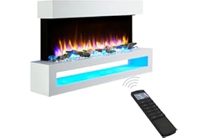 ENDEAVOUR FIRES AND FIREPLACES Endeavour Fires Fenwick Wall Mounted Electric Fireplace 110cm/43” 1&2kW, 7 day Programmable Remote Control Fire with an off White Surroud