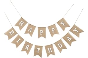 ‎QINGMENG qingmeng Happy Birthday Banner Schild, Vintage Jute hängende Wimpelkette Happy Birthday Dekorationen wiederverwendbar für drinnen und draußen Mädchen Frauen Erwachsene Kinder Partys