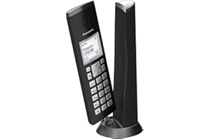 Panasonic KX-TGK210SPB Teléfono Inalámbrico Digital, Unidad Base y Auricular Único, Altavoz Manos Libres, LCD Blanco, Bloqueo de Llamadas Molestas, Imán para Auricular, Negro