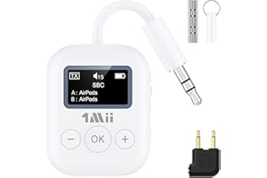 Flugzeug Bluetooth 5.3 Transmitter für alle Kopfhörer - Bluetooth Adapter für TV - Duale Verbindung - aptX Low Latency - Flying Travel, Long Flight Essentials - Wireless Audio Aux für MP3 (Weiß)