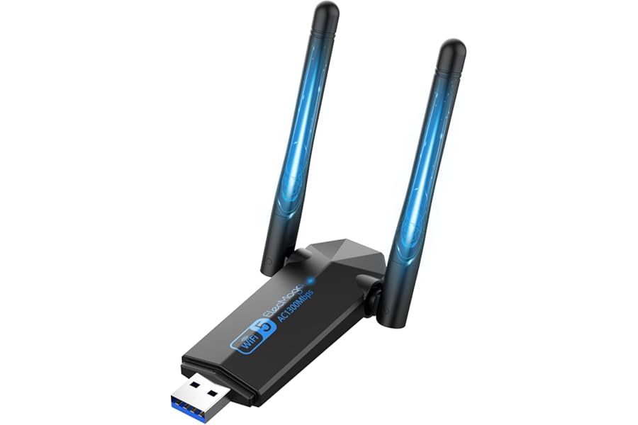 ElecMoga 5dBi Dual Band 5GHz USB Wifi Computer Adapter, 1300Mbps, Supports Windows 11/10/8/7/Vista/XP, Mac OS 10.9-10.15