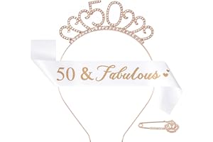 CHTENG Rose Gold Birthday Girl Sash and Tiara Rhinestone Crown Headband for Birthday Party Supplies (50 NUMBER)