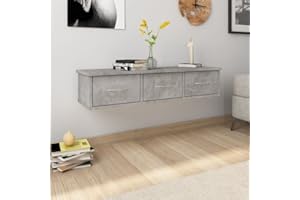 FIRBNUS 88x26x18,5 cm Armario de Cajones para Pared Contrachapada con 3 Cajones Estantes de Wall Estante de Exhibición Suspendidas de Tablero Gris Hormigón Estanterías Flotantes
